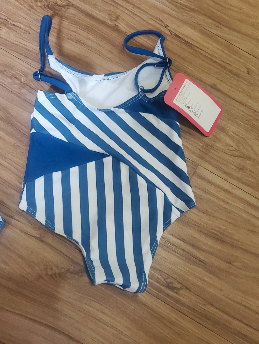 Blue & White Striped Mommy And Kids One-Piece Swimsuit - Matching - Picture 6 of 7